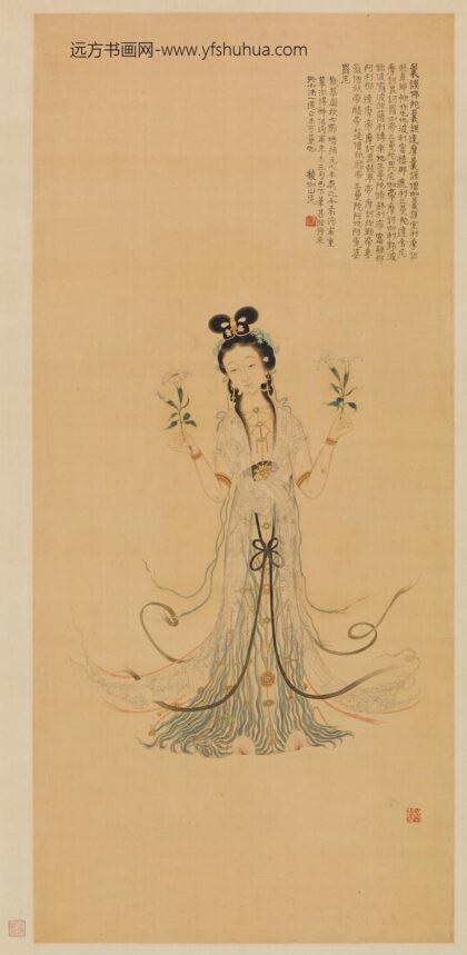 顾大昌（棱伽山民） 摹改琦散花图轴.jpg