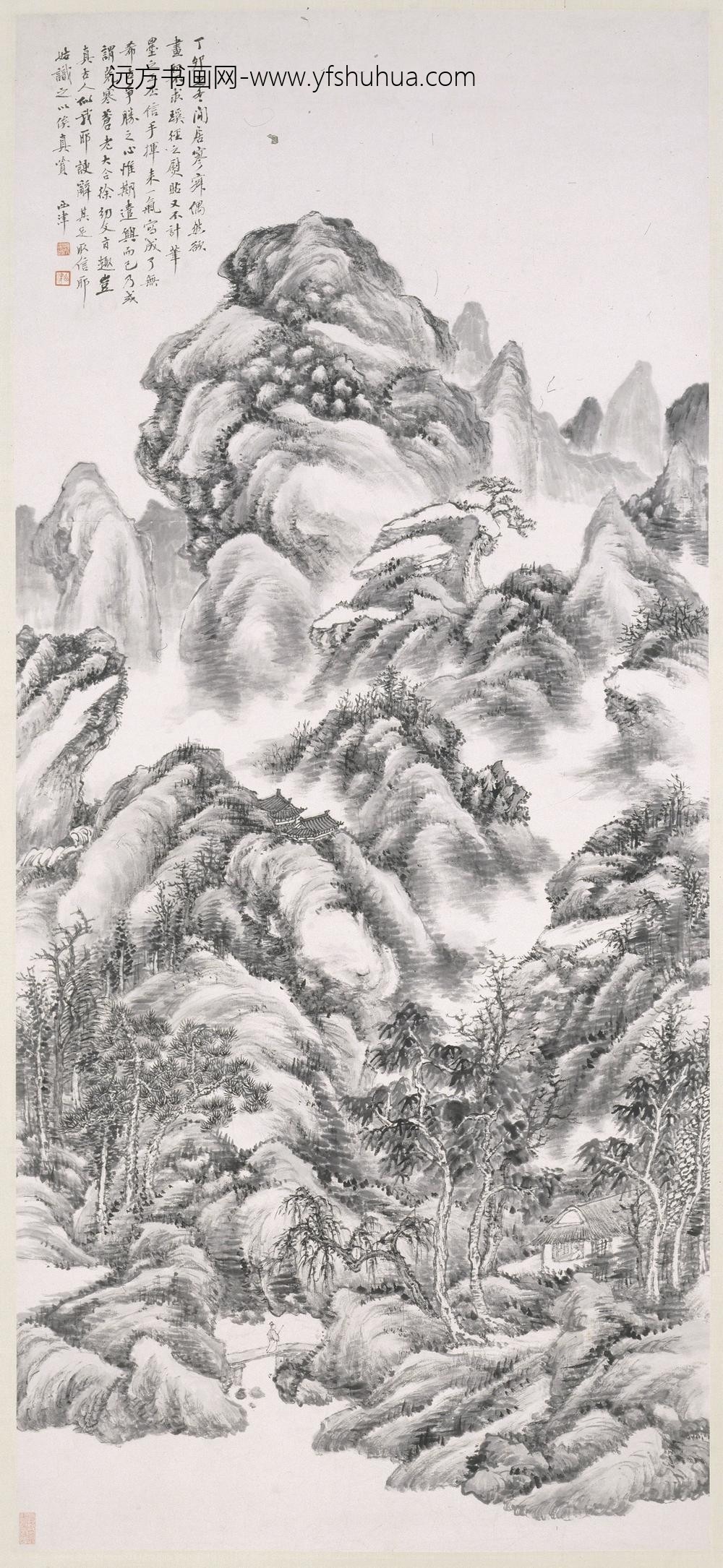 顾鹤逸（顾麟士）_溪桥策杖图轴