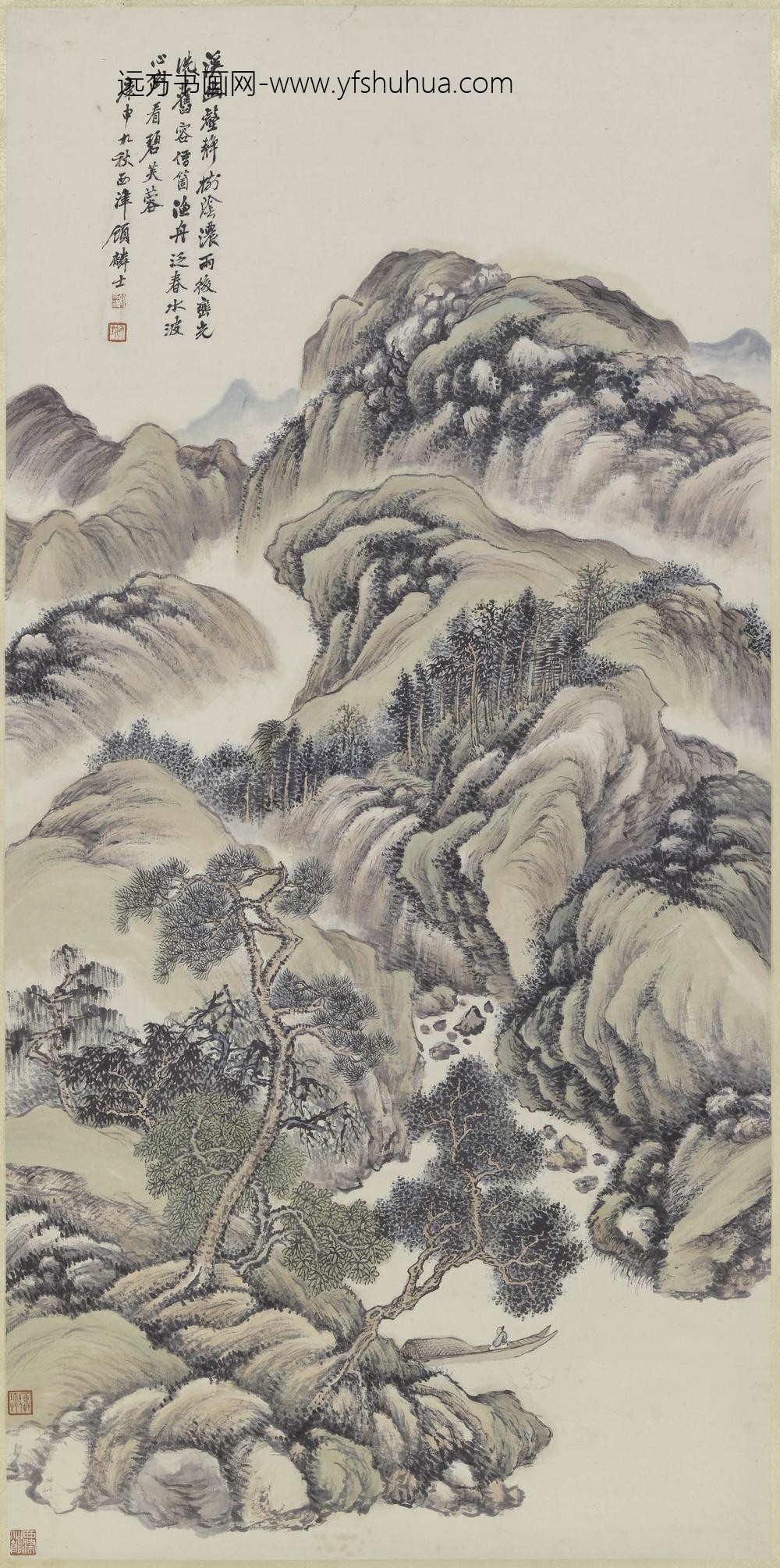 顾鹤逸（顾麟士）_青绿山水轴