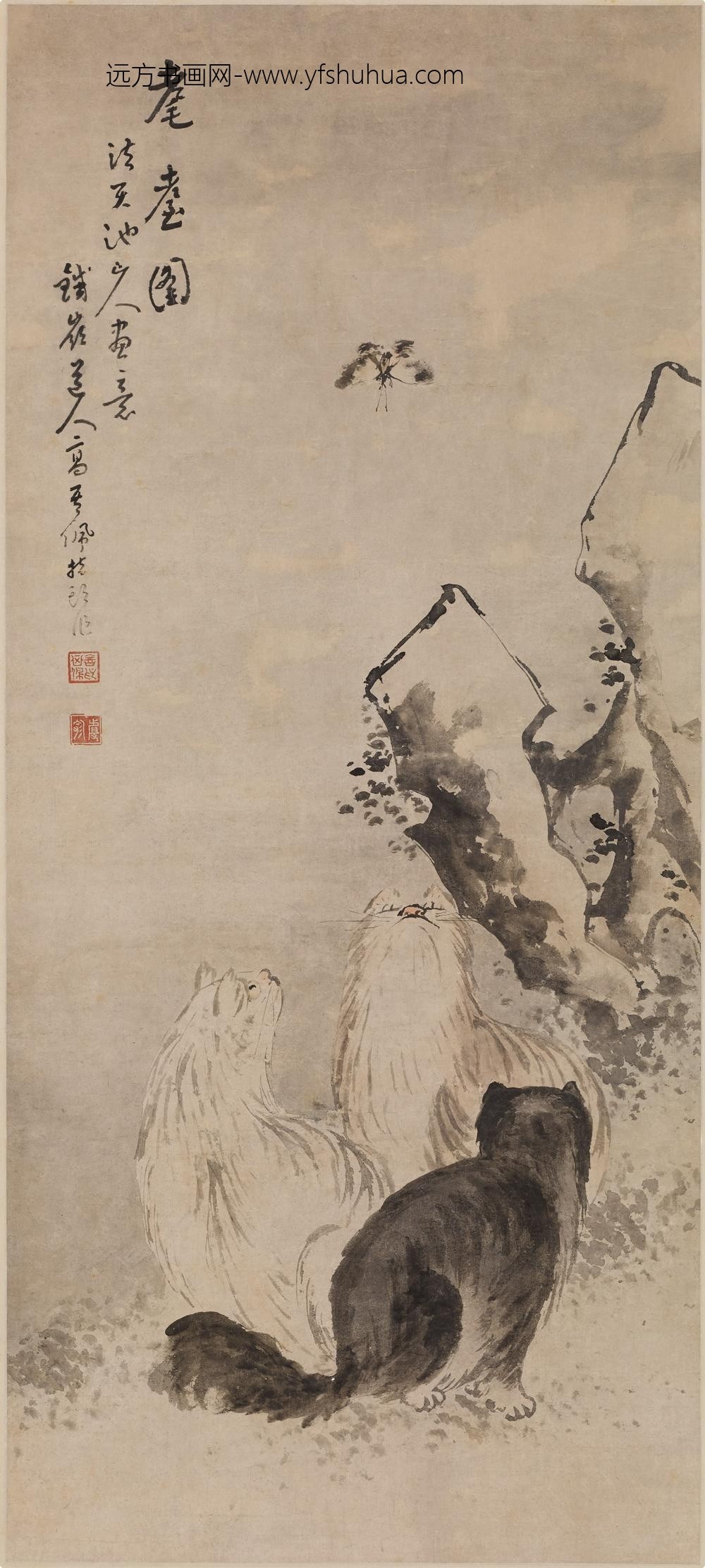 高其佩_指画猫蝶图轴