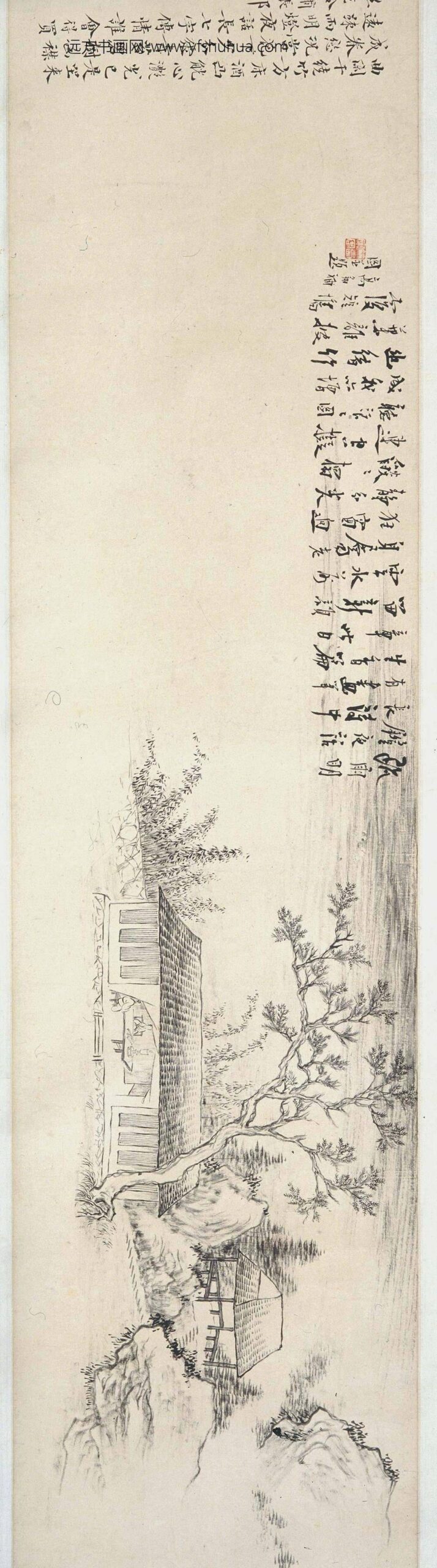 高翔_疏雨明灯夜话图卷_