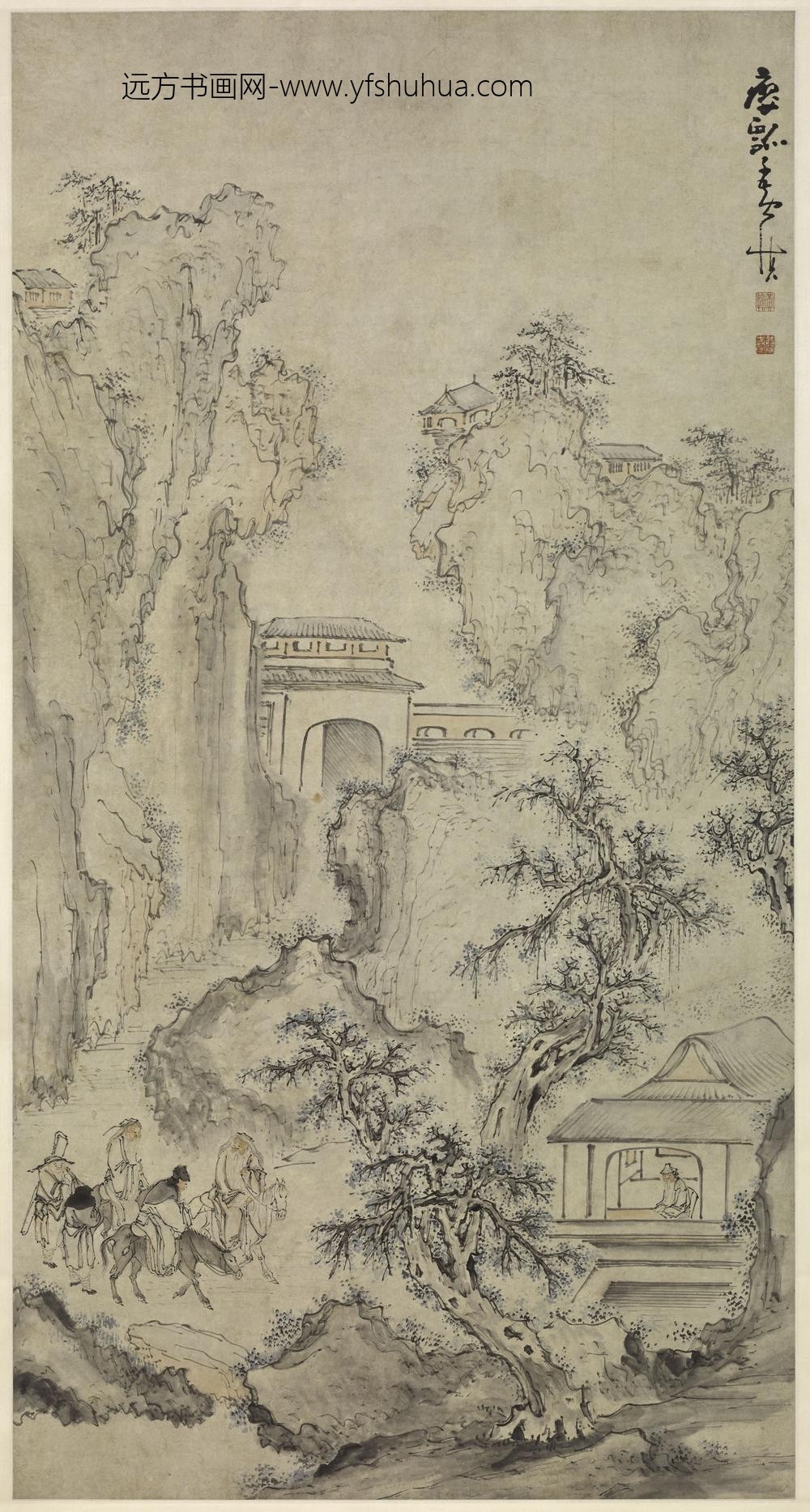 黄慎_携琴访友图轴