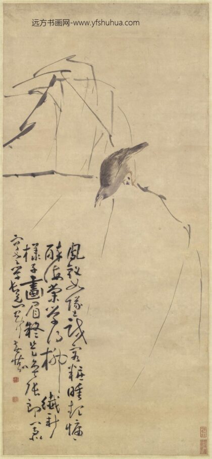 黄慎 柳枝画眉图轴.jpg