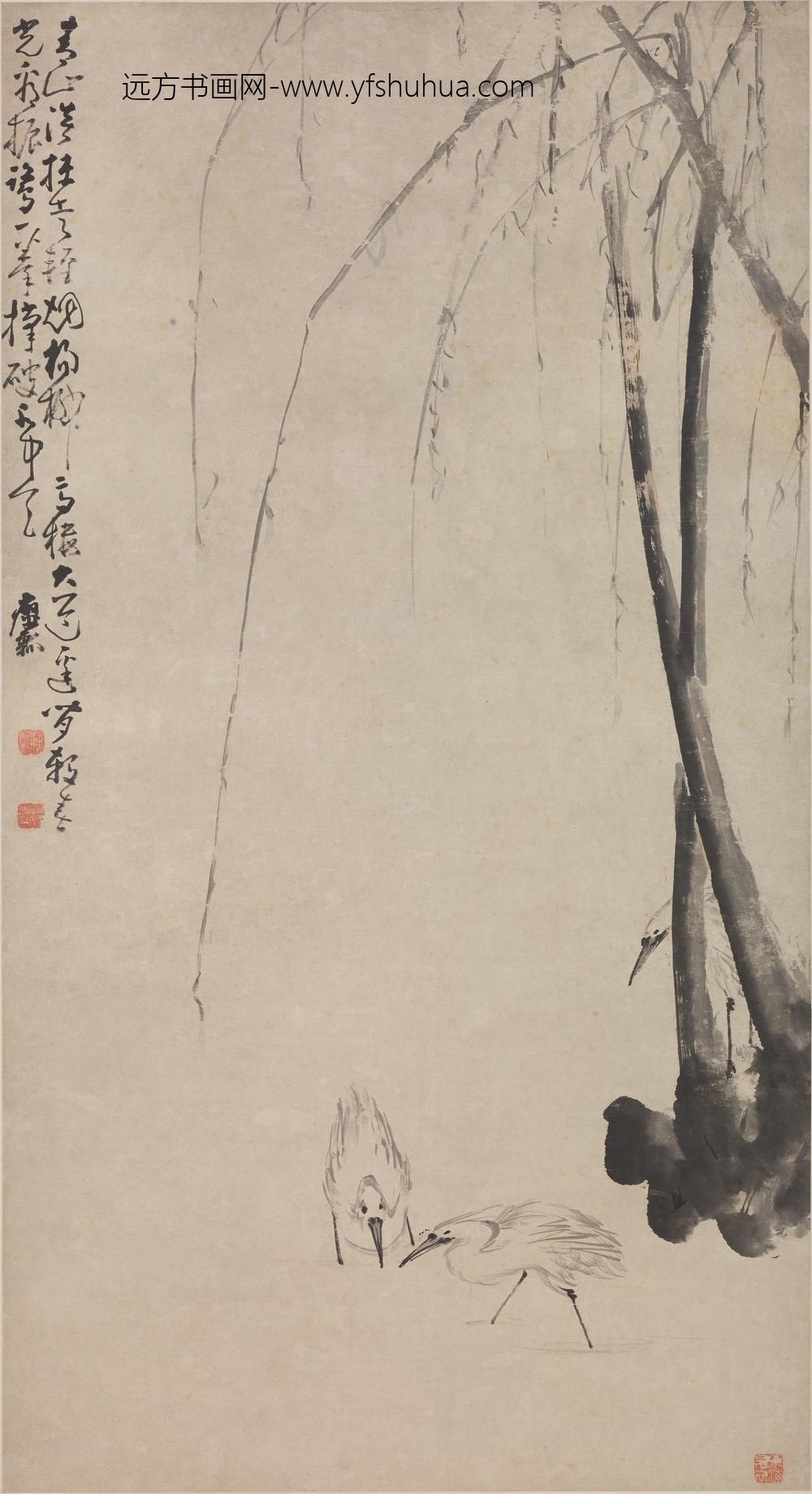 黄慎_柳鹭图轴-