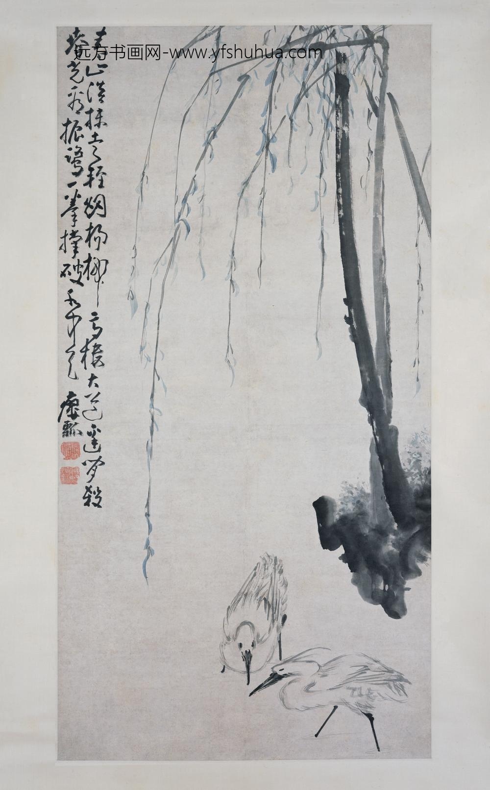 黄慎_柳鹭图轴-