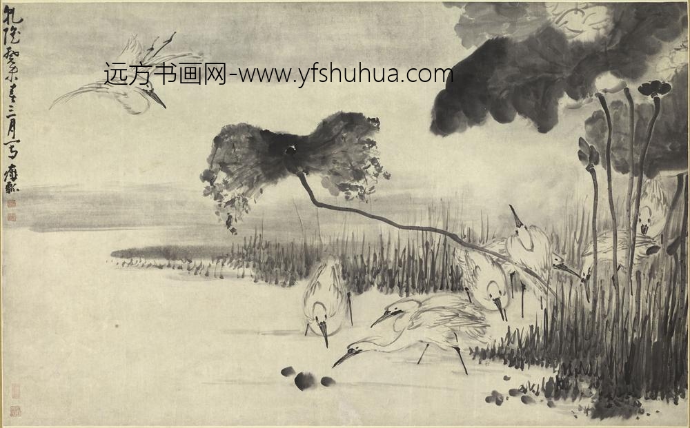 黄慎_莲鹭图轴
