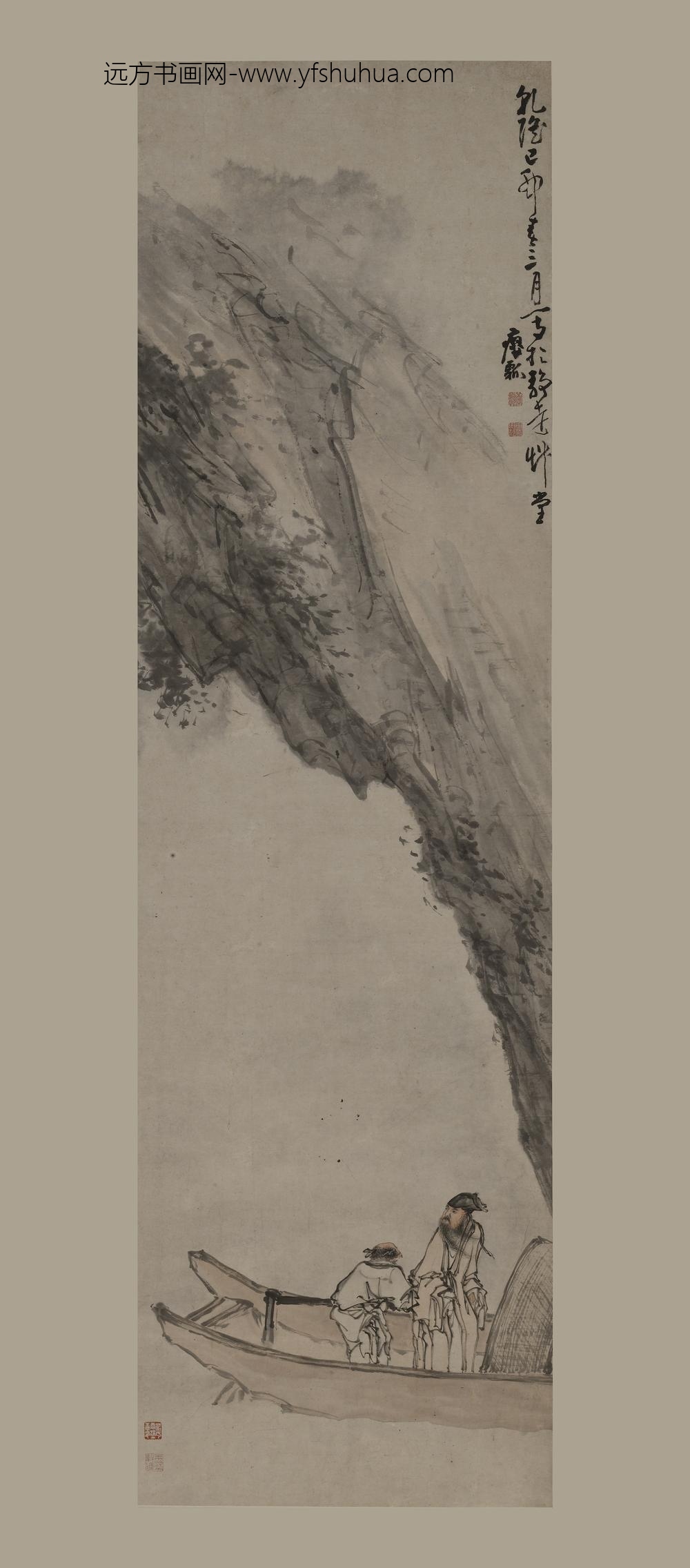 黄慎_赤壁夜游图轴