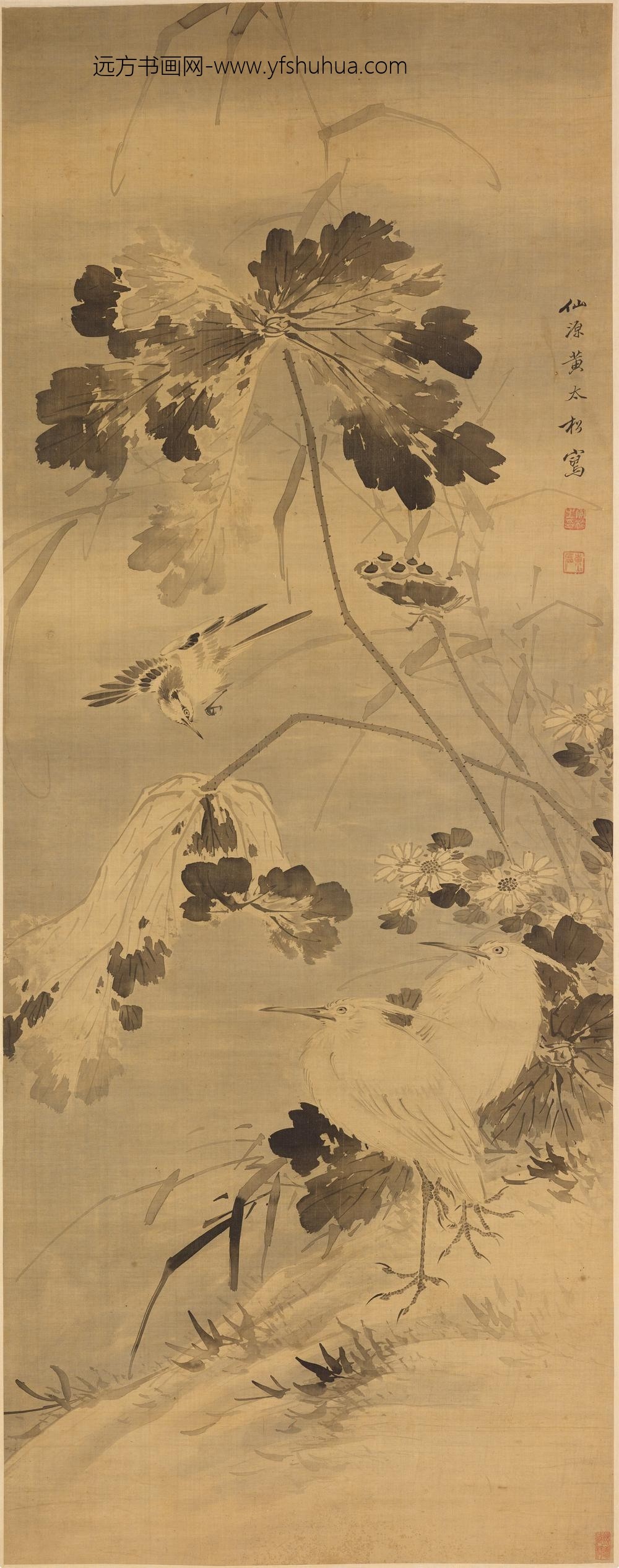 黄松_秋塘鹭鸶图轴