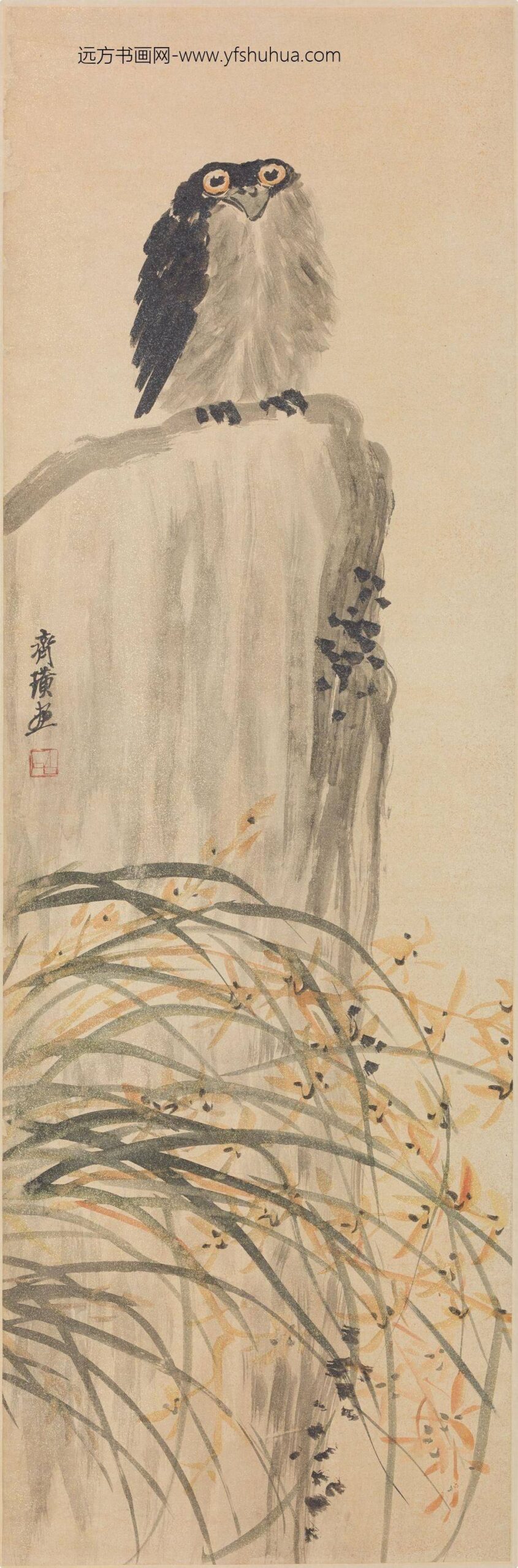 齐白石_兰石鹗鸟图轴