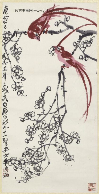 齐白石 梅花绶带图轴.jpg