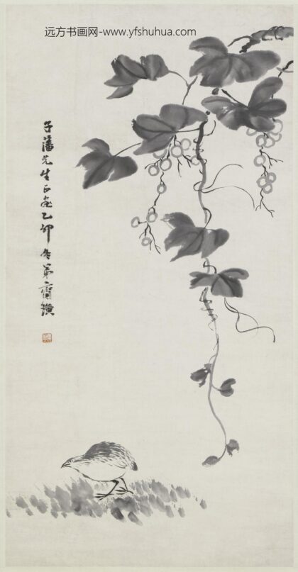 齐白石 葡萄鹌鹑图轴.jpg