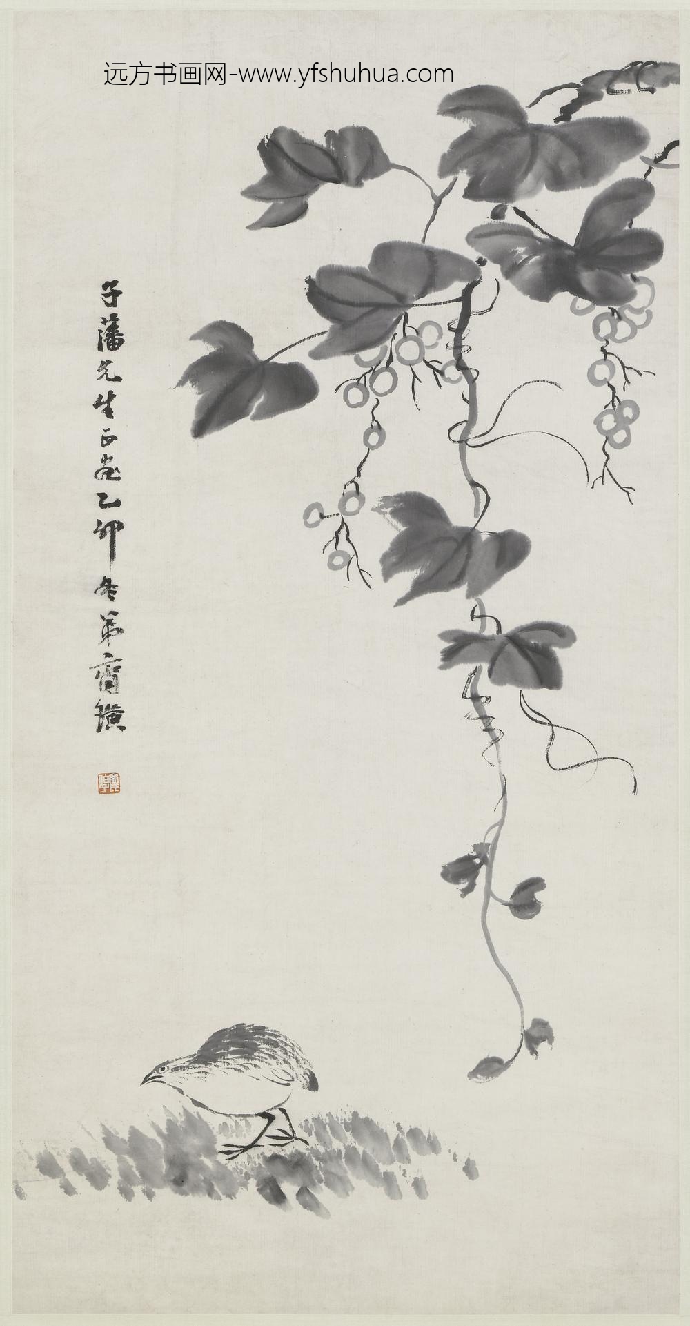 齐白石_葡萄鹌鹑图轴