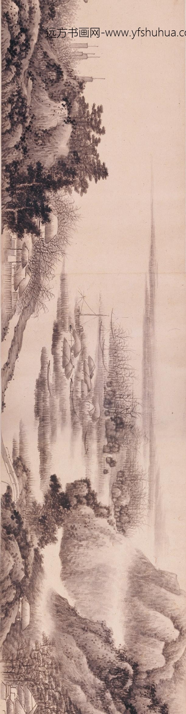 龚贤_江村图卷_