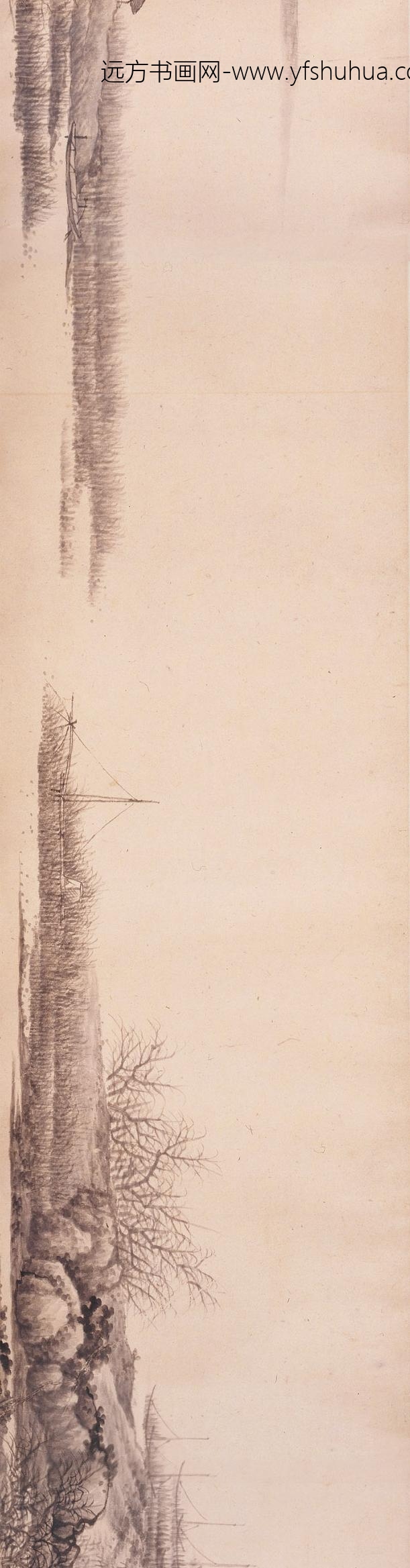 龚贤_江村图卷_