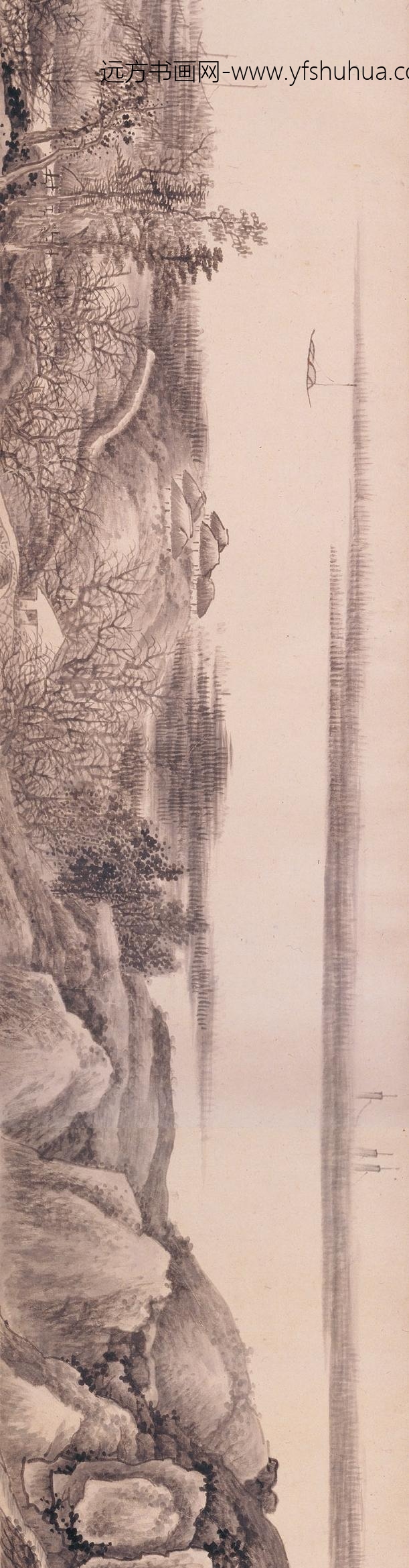 龚贤_江村图卷_