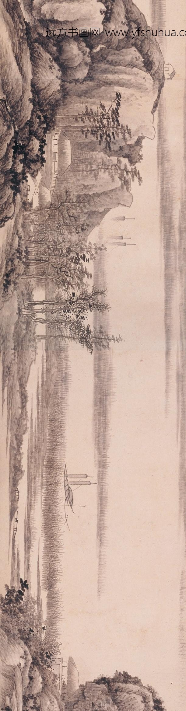 龚贤_江村图卷_