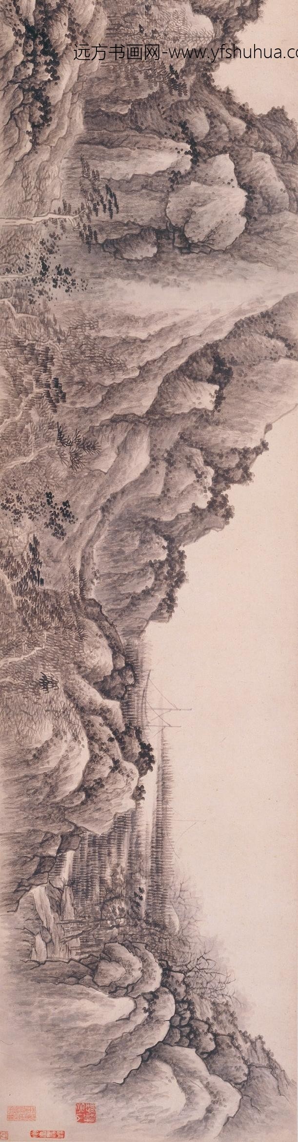 龚贤_江村图卷_