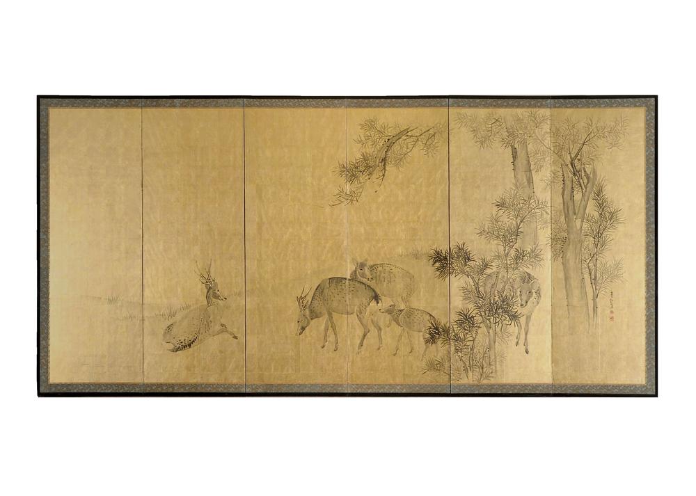 _槙桧群鹿图屛风__