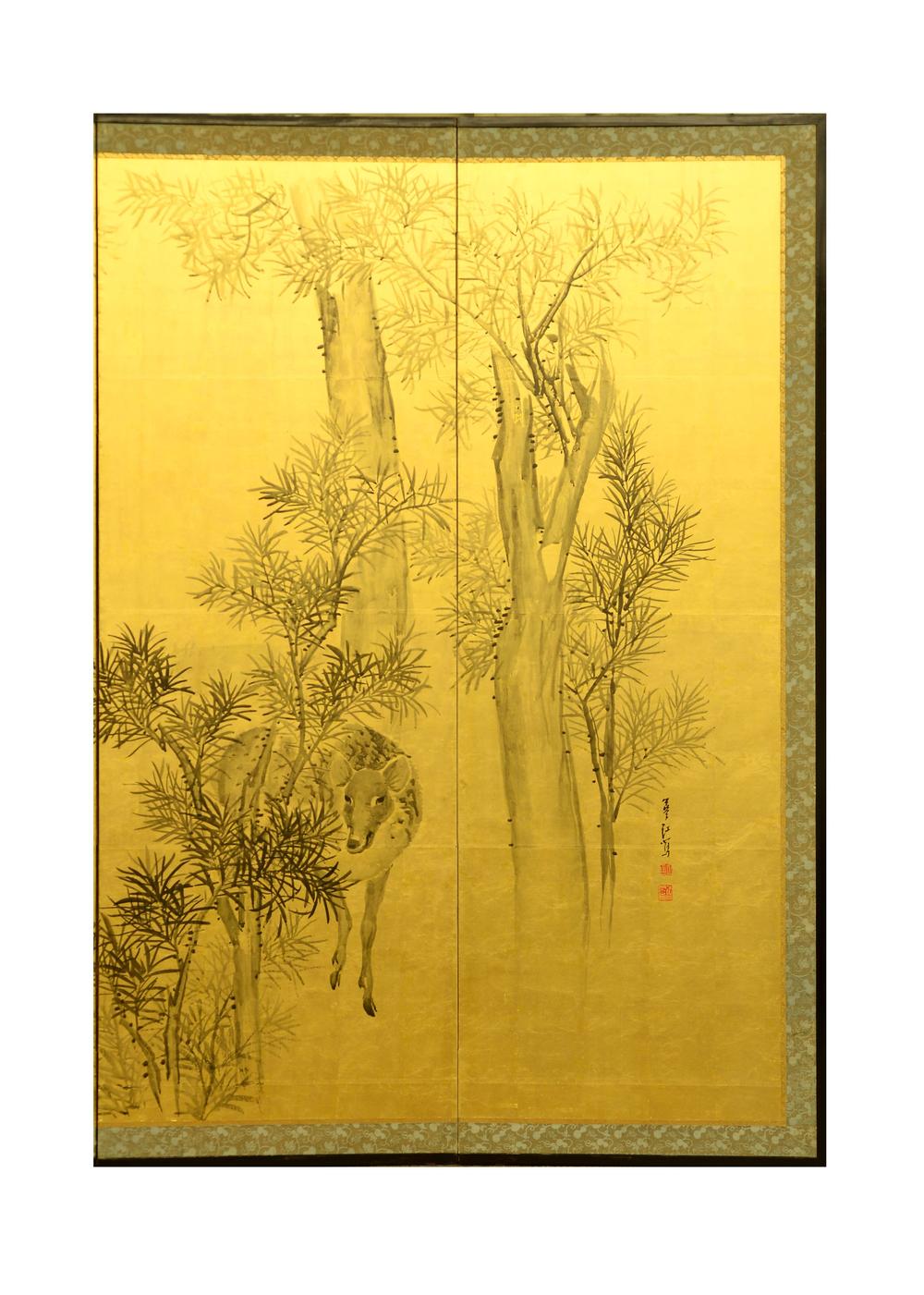 _槙桧群鹿图屛风__