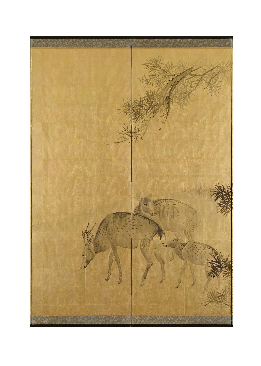 _槙桧群鹿图屛风__