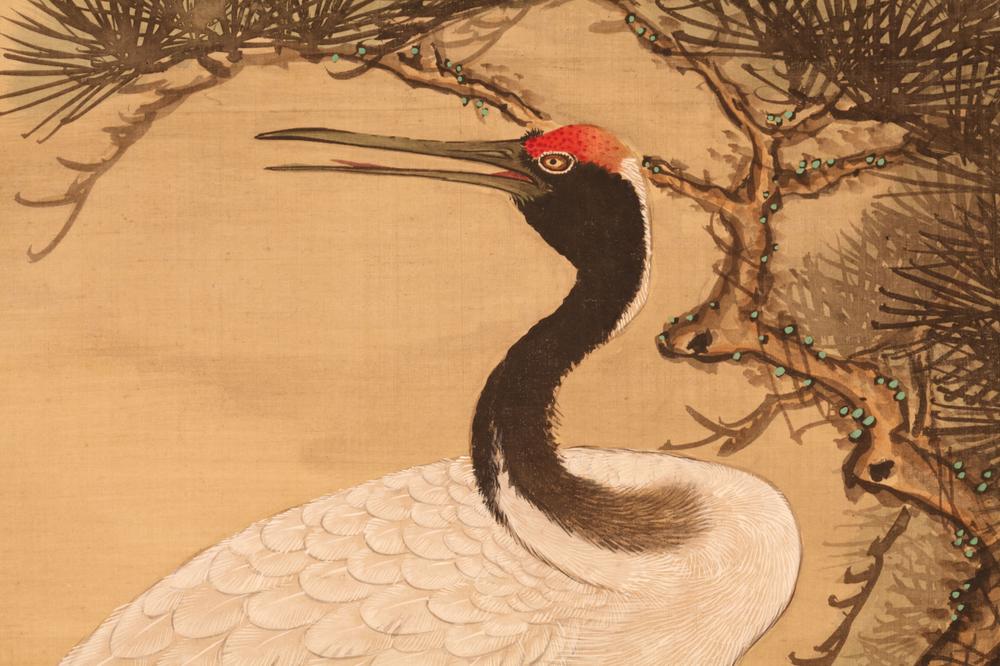 _老松巢笼鹤图__