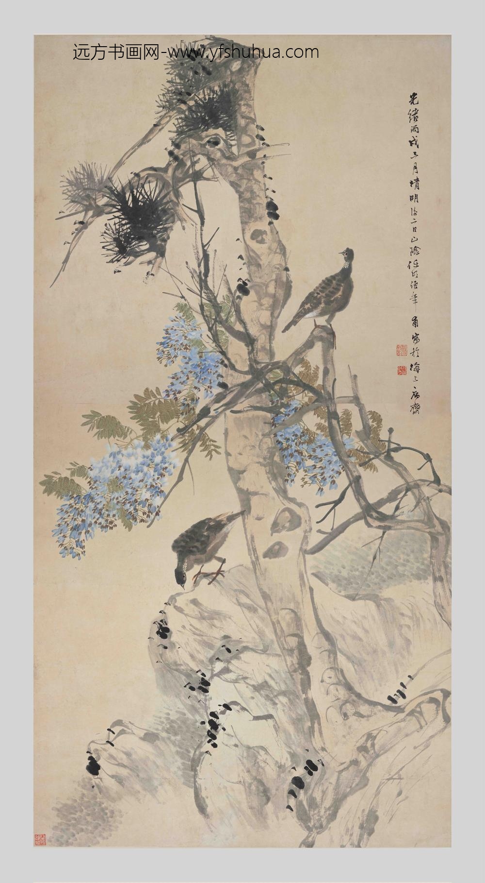 任伯年（任颐）_紫藤双鸠图轴