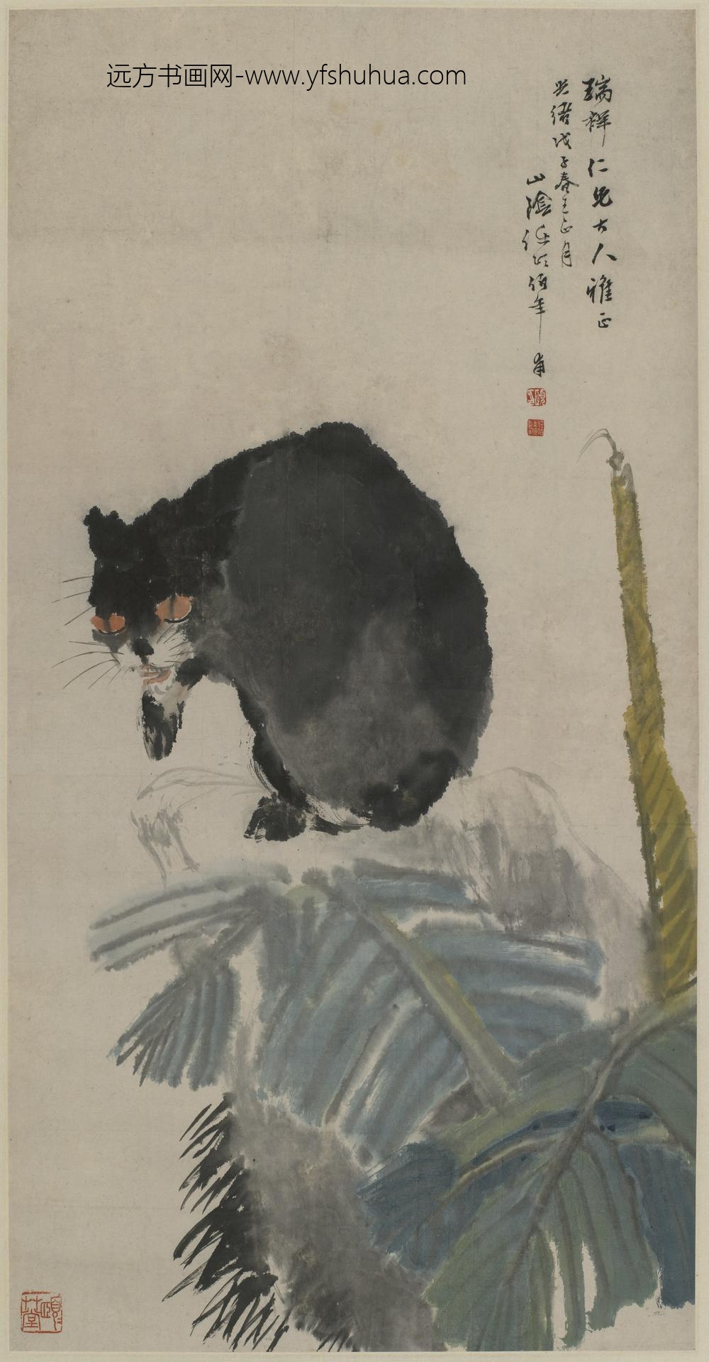 任伯年（任颐）_芭蕉墨猫图轴