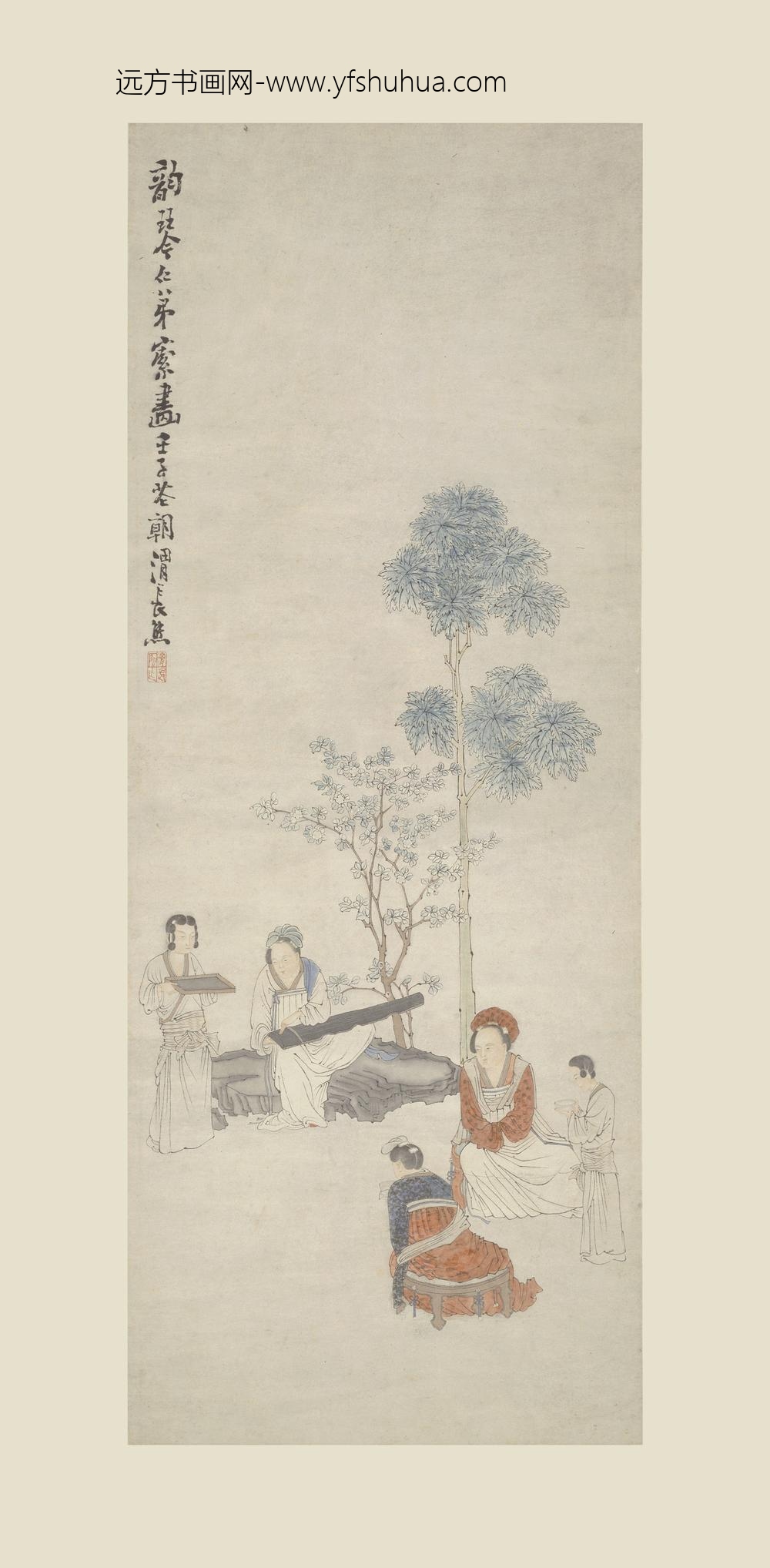 任熊_调琴啜茗图轴