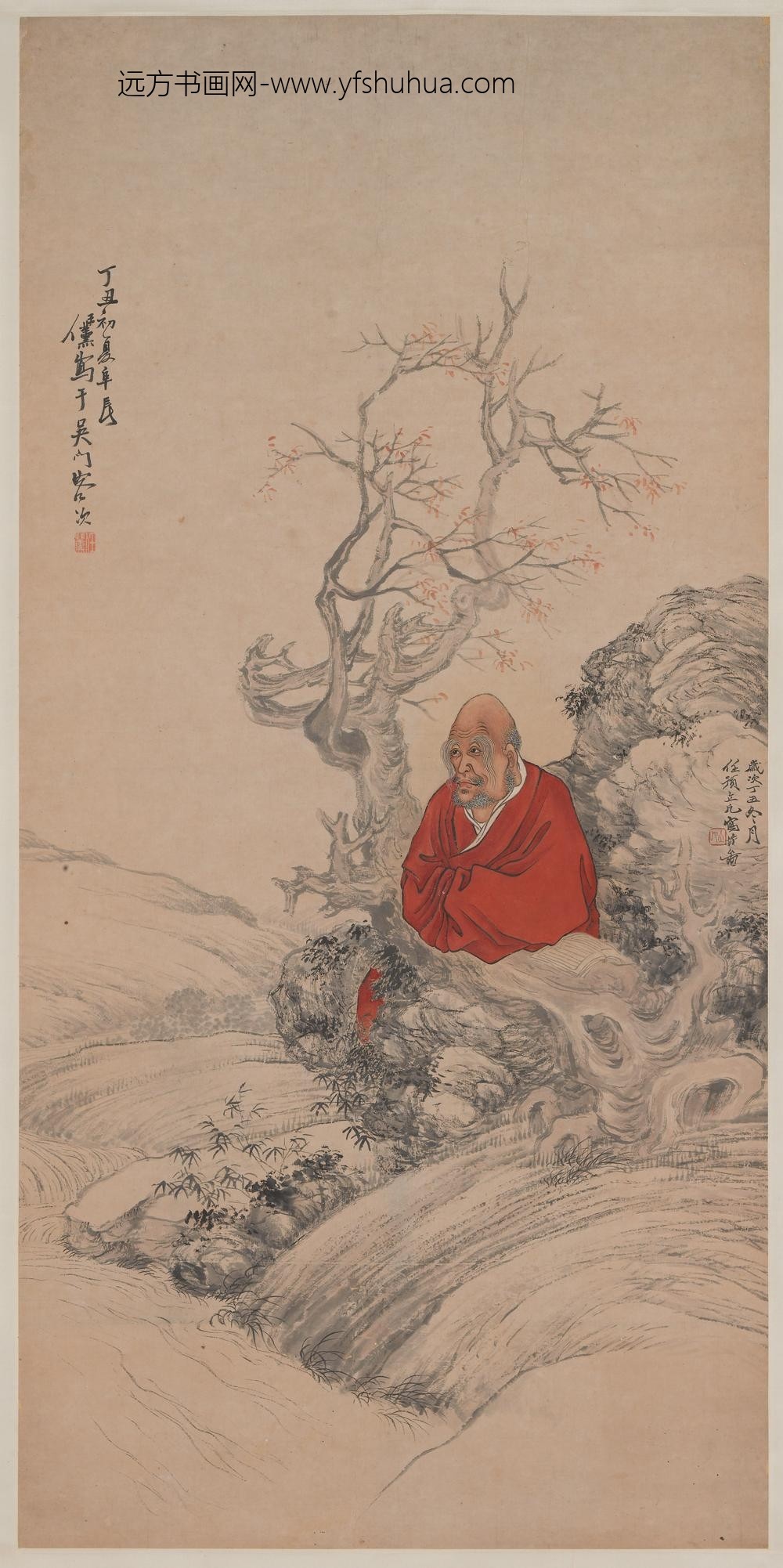 任薰_任预合作达摩听泉图轴