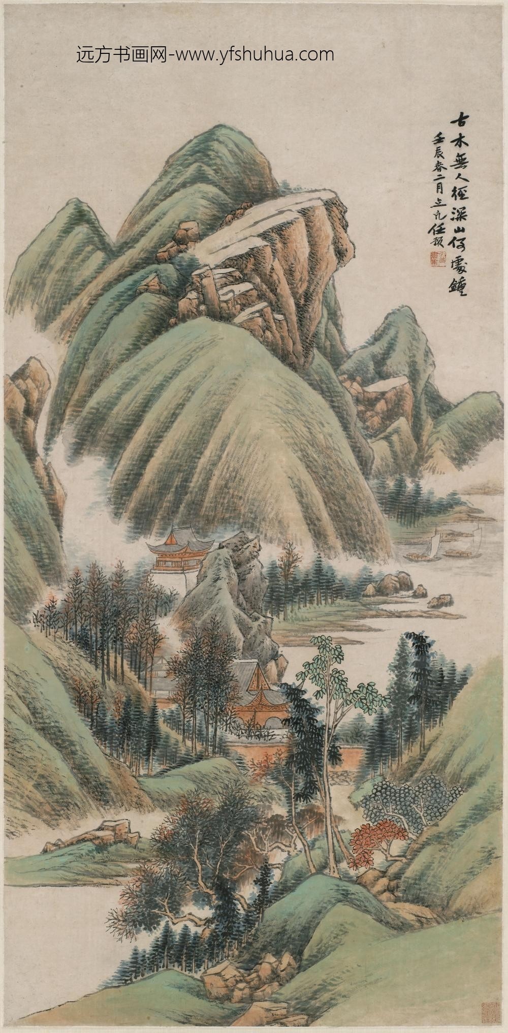 任预_秋山萧寺图轴