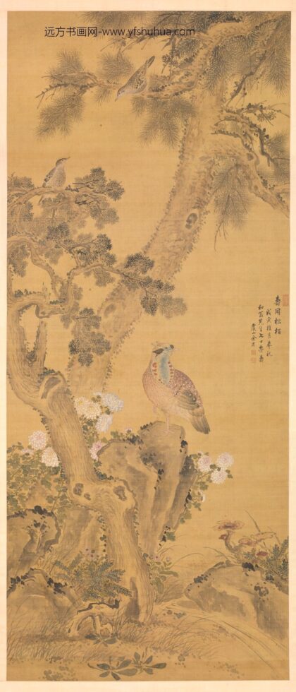 余省（曾三 松柏绶鸡图轴.jpg