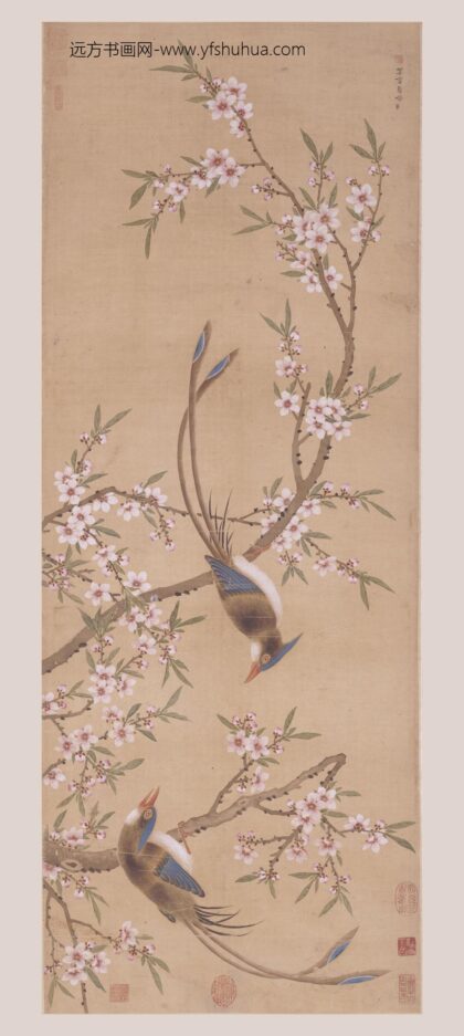 余省（曾三 桃花双绶图轴.jpg