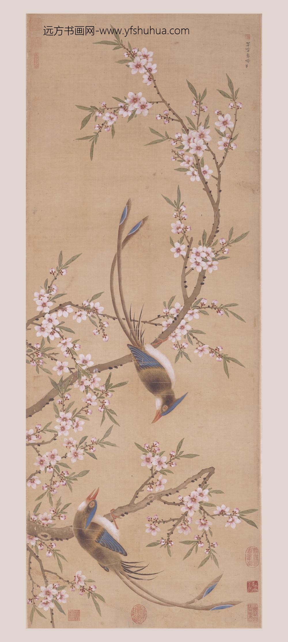 余省（曾三)_桃花双绶图轴