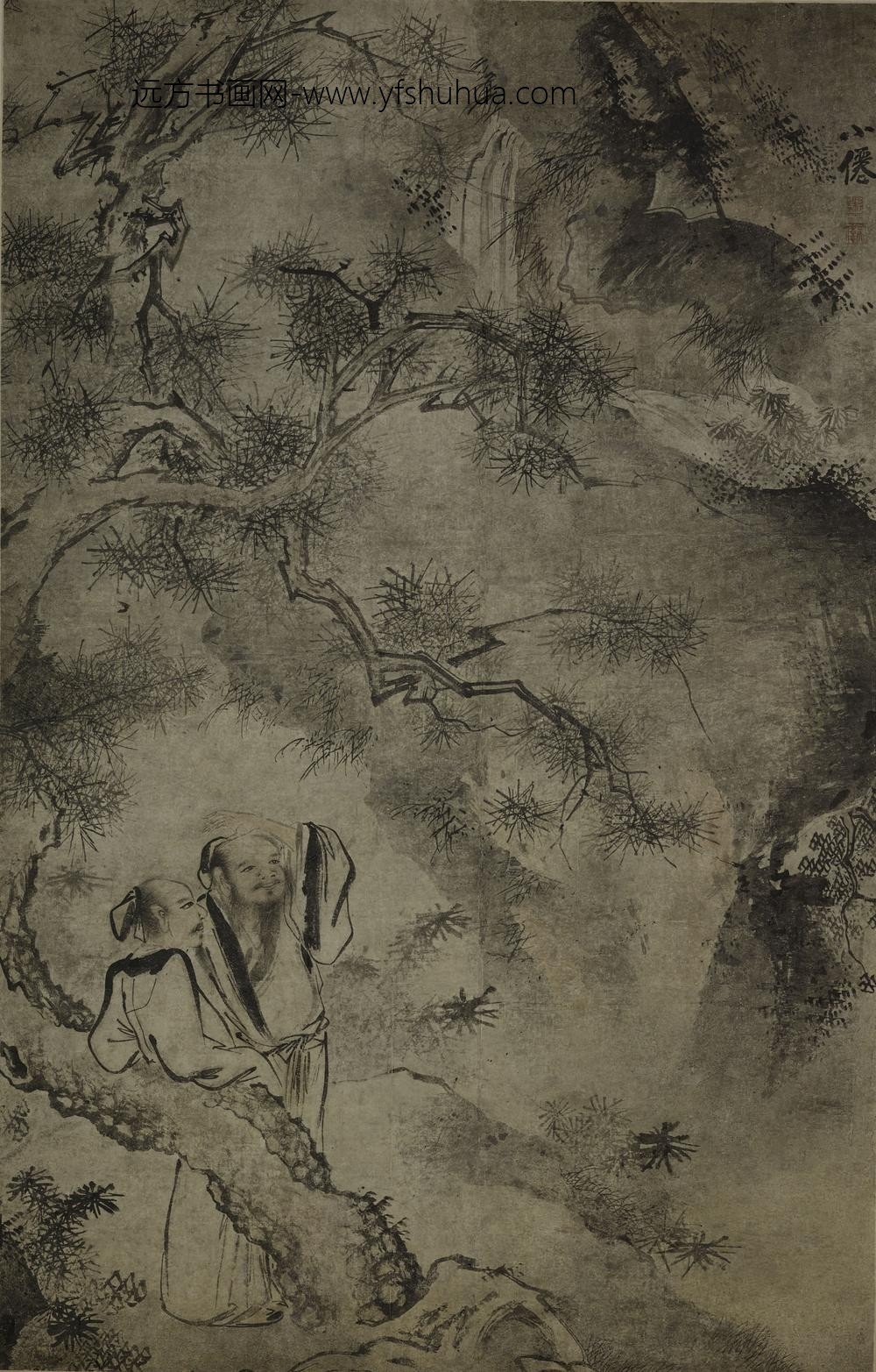 佚名_松下听瀑图轴