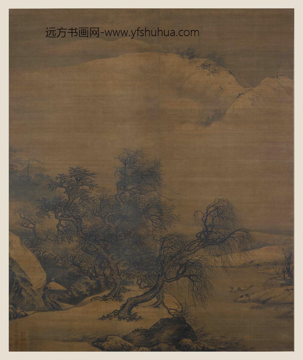 佚名_雪峰寒艇图轴