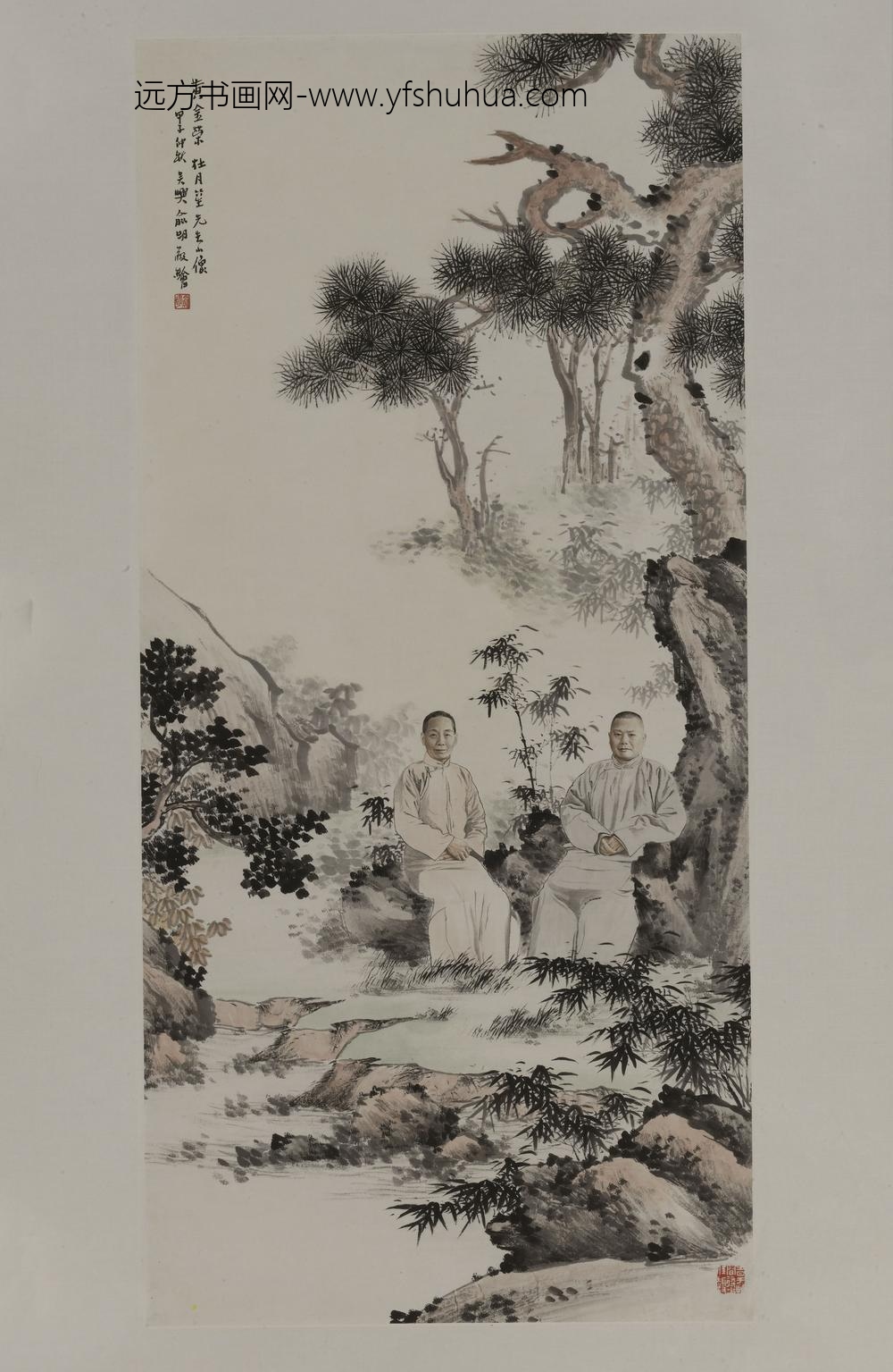 俞明_黄金荣杜月笙肖像轴