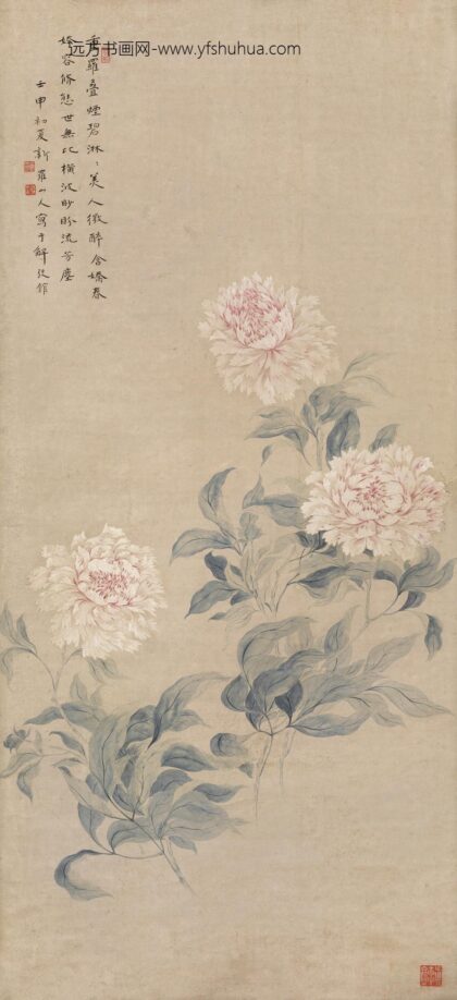 华喦 《芍药图》轴 纸本设色 纵 132cm 横 60.jpg