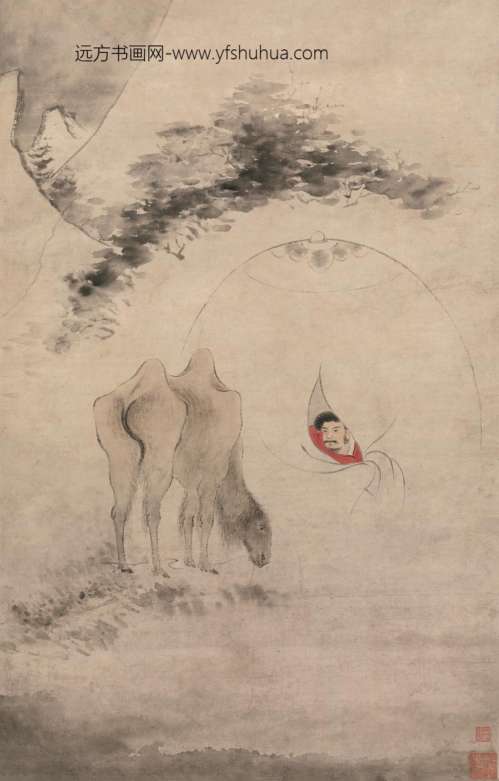 -华喦-《雪驼残雪图》轴-纸本设色-纵-cm-横--e