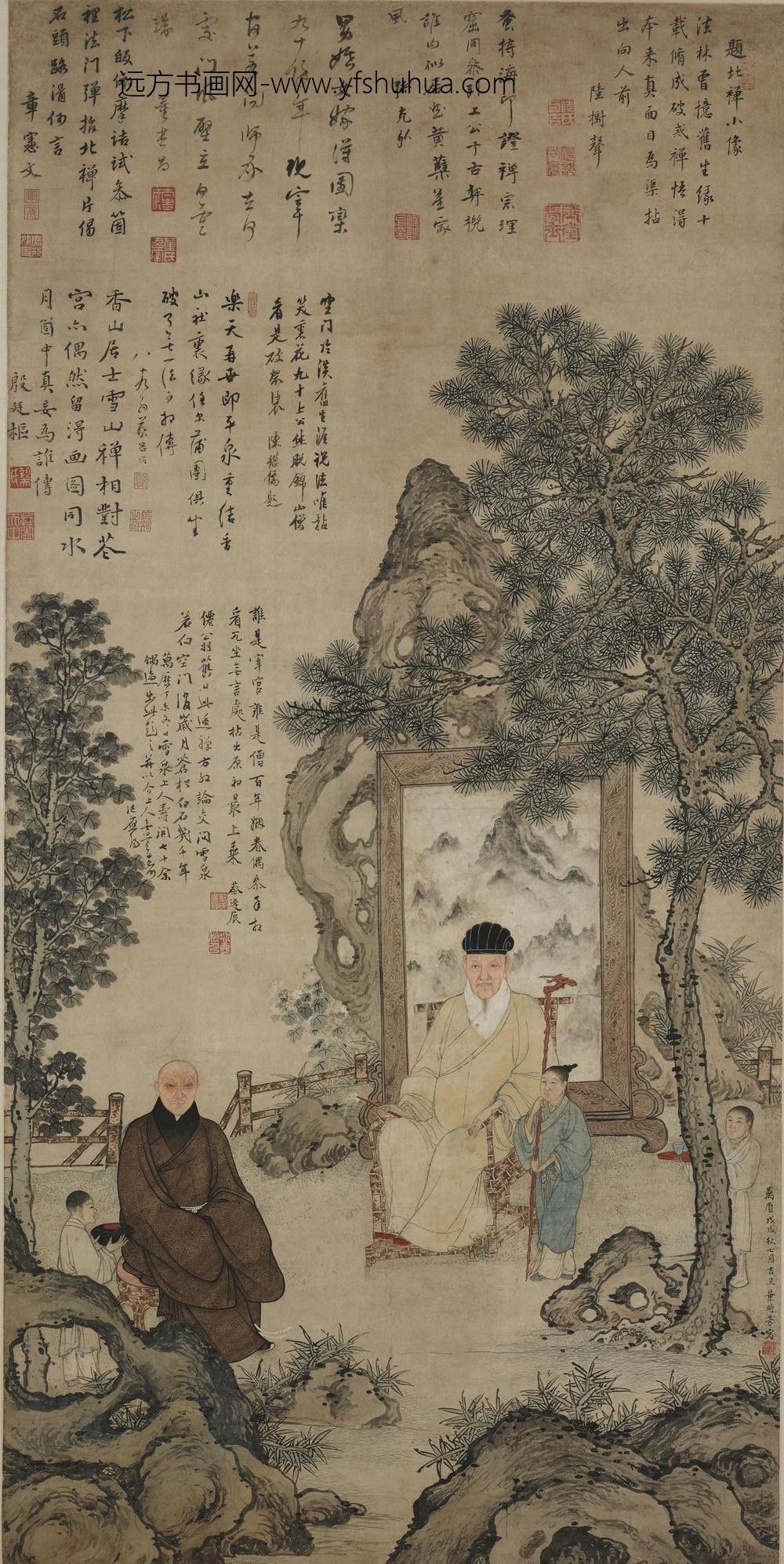 叶时芳_陆树声雪山二人小像图轴_