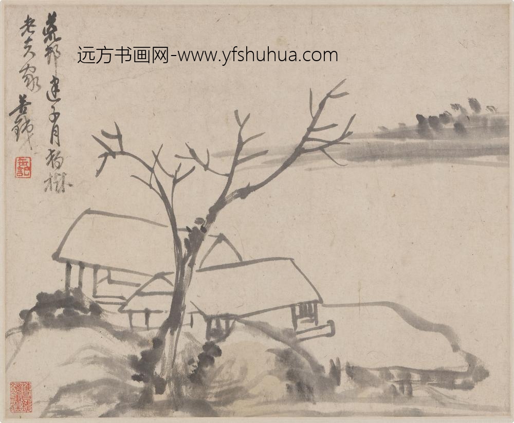 吴昌硕_荒村独树图轴