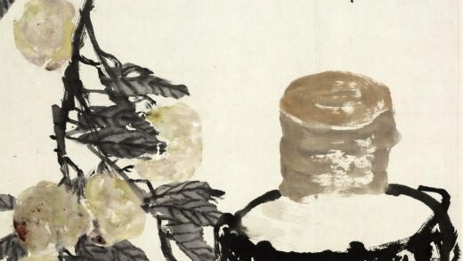 吴昌硕 酒坛蟠桃图轴.jpg