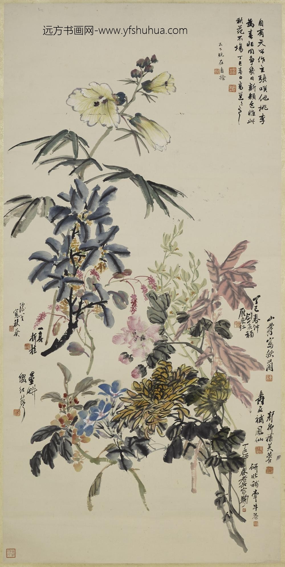 吴昌硕_高邕等合作九秋集景轴