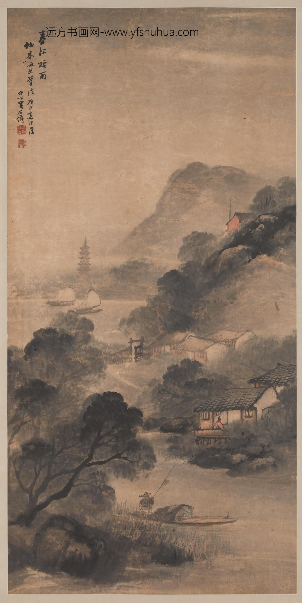 吴石仙（僊）_春江烟雨图轴