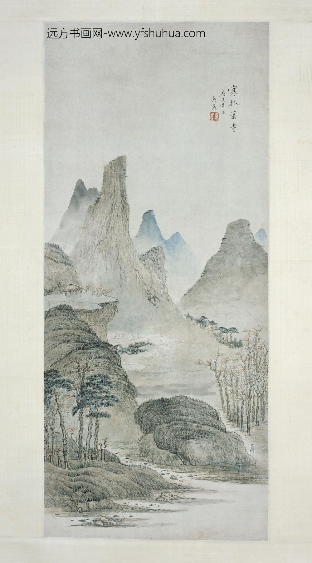 吴鼒_寒林萧寺图轴