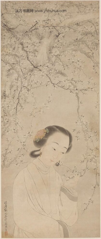 周笠 梅花仕女图轴.jpg