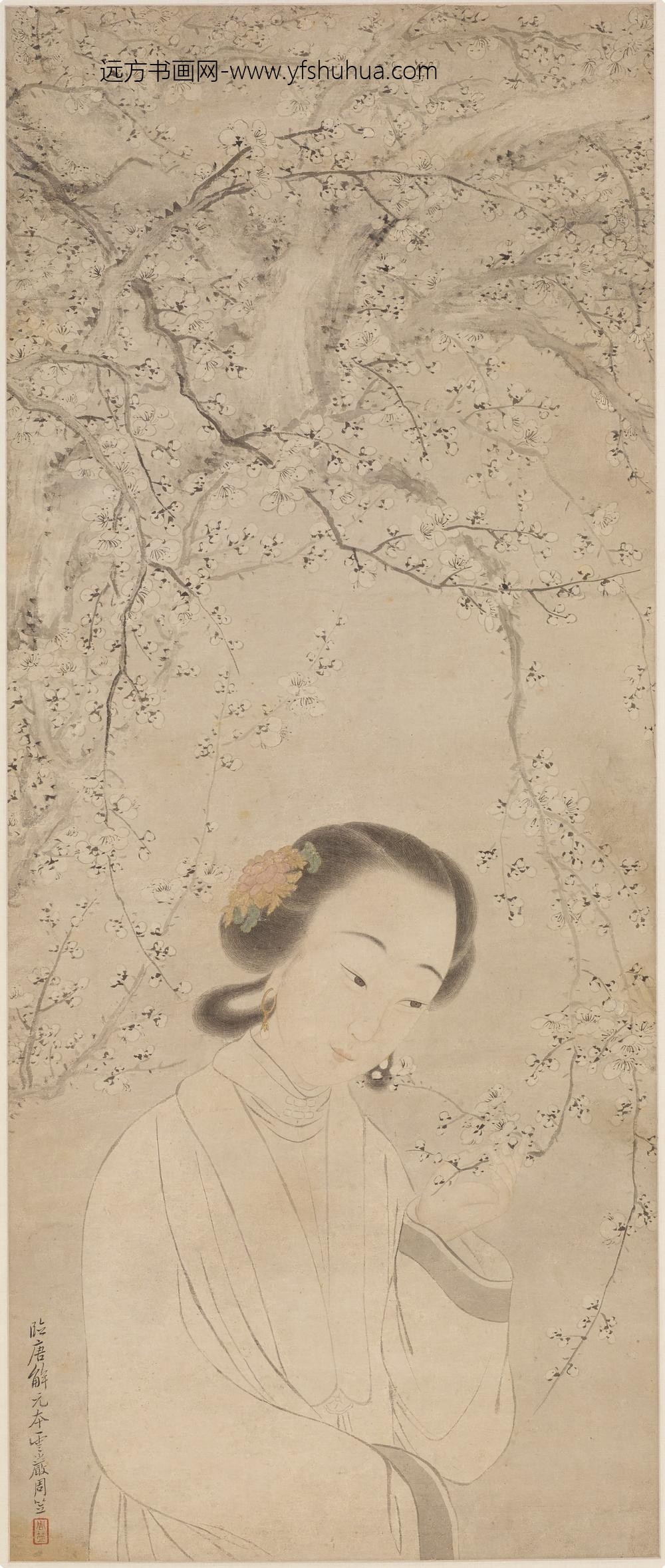 周笠_梅花仕女图轴