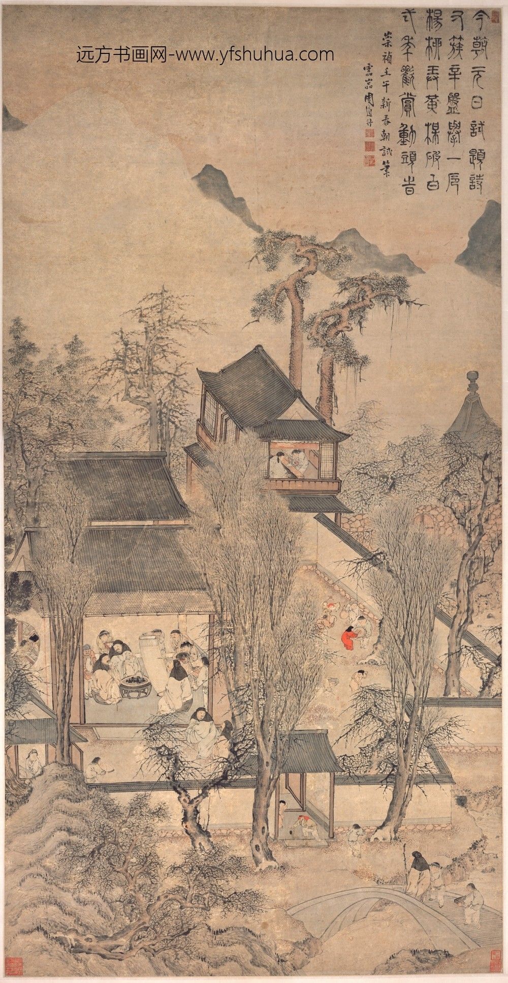 周道行_岁朝观赏图轴