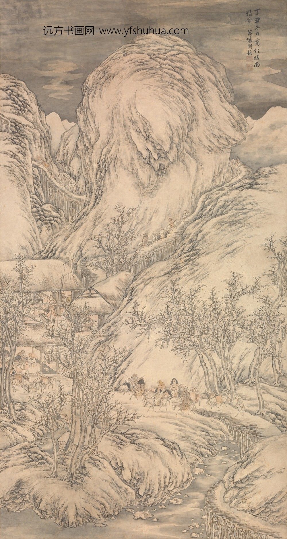 周颢_雪山行旅图轴