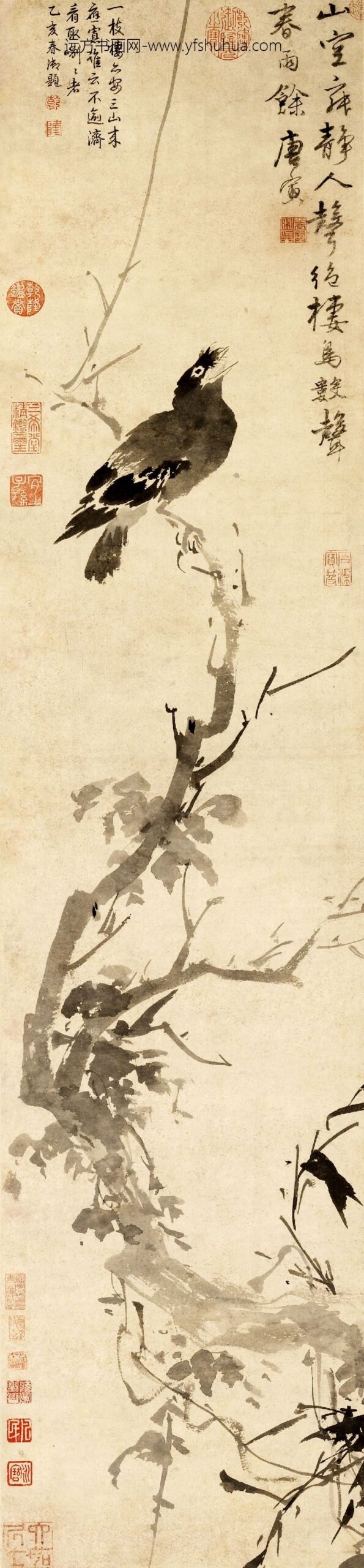 唐寅-伯虎_古槎鸜鹆图轴