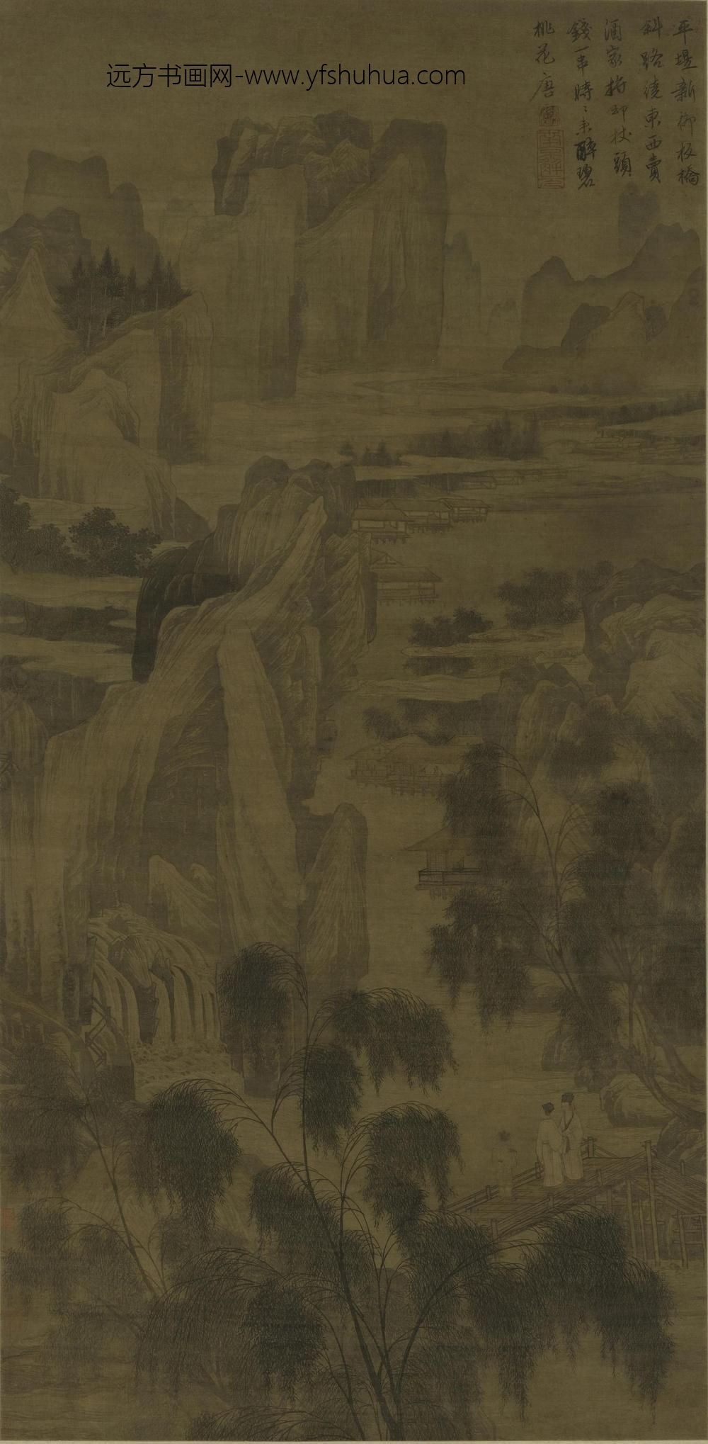 唐寅-伯虎_柳桥赏春图轴